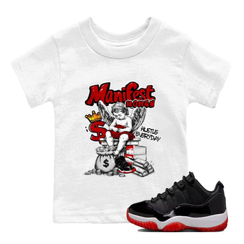 11s Bred shirts to match jordans Manifest Money sneaker match tees Air Jordan 11 Retro Bred match shoes to clothes SNRT Sneaker Tees Youth Baby White 1 tee