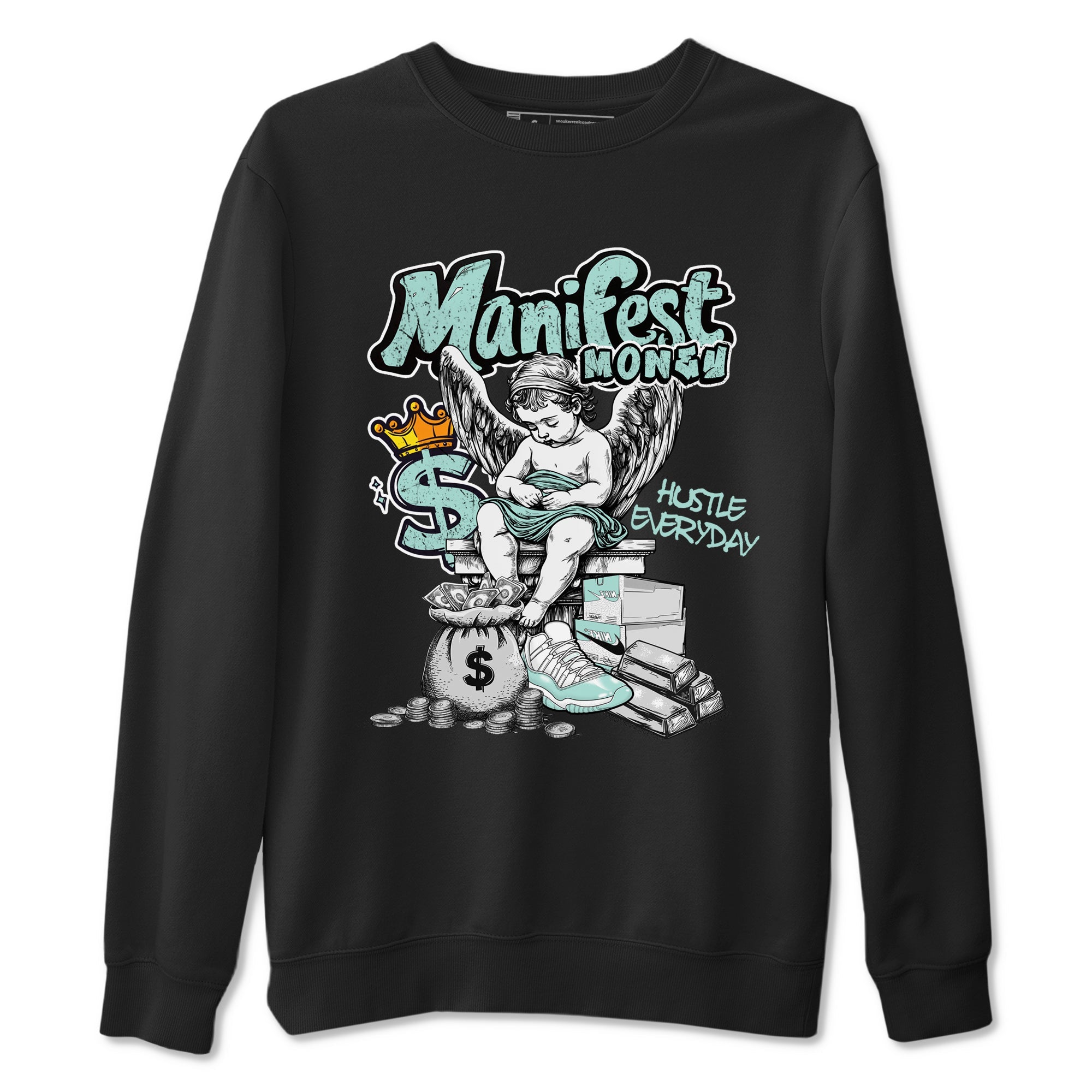 Manifest Money sneaker match t-shirt styled to complete your fit with the Air Jordan 11 Igloo sneakers, shown in Black 2.