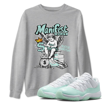 Manifest Money sneaker match t-shirt styled to complete your fit with the Air Jordan 11 Igloo sneakers, shown in Heather Grey 1.