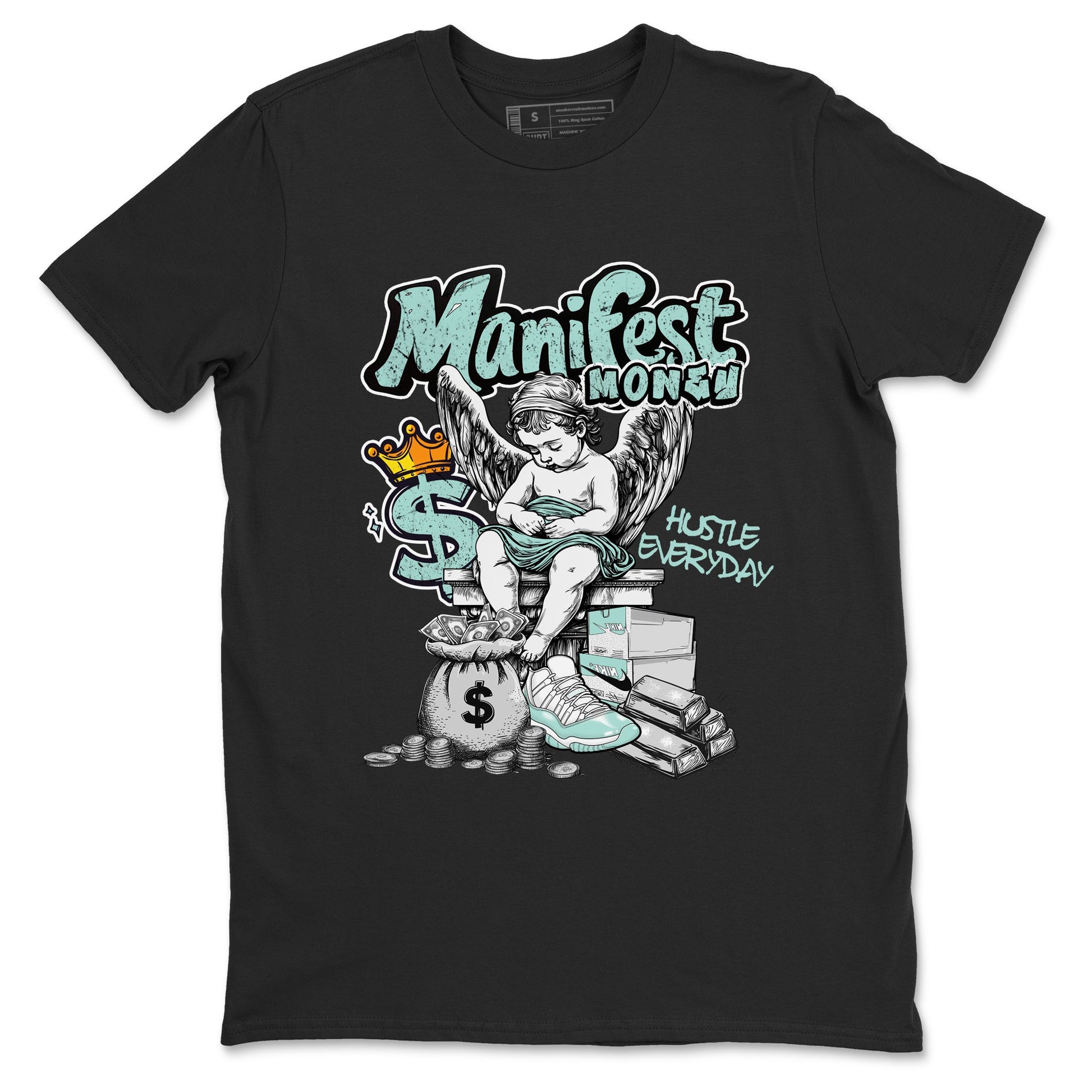 Manifest Money sneaker match t-shirt styled to complete your fit with the Air Jordan 11 Igloo sneakers, shown in Black 2.