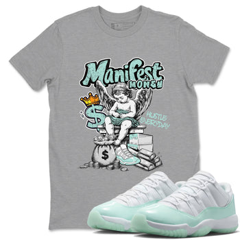 Manifest Money sneaker match t-shirt styled to complete your fit with the Air Jordan 11 Igloo sneakers, shown in Heather Grey 1.
