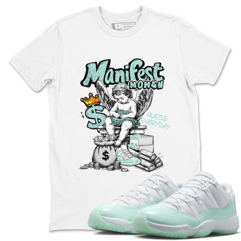 Manifest Money sneaker match t-shirt styled to complete your fit with the Air Jordan 11 Igloo sneakers, shown in White 1.