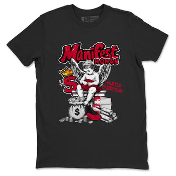 12s Retro Flu Game shirts to match jordans Manifest Money best t shirts to wear with jordans Air Jordan 12 Black and Varsity Red match shoes to clothes SNRT Sneaker Tees unisex cotton Black 2 shirts