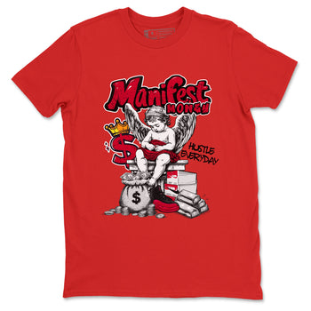 12s Retro Flu Game shirts to match jordans Manifest Money best t shirts to wear with jordans Air Jordan 12 Black and Varsity Red match shoes to clothes SNRT Sneaker Tees unisex cotton Red 2 shirts