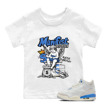 3s Lucky Shorts shirts to match jordans Manifest Money best t shirts to wear with jordans Air Jordan 3 Lucky Shorts match shoes to clothes SNRT Sneaker Tees Youth Baby White 1 tee