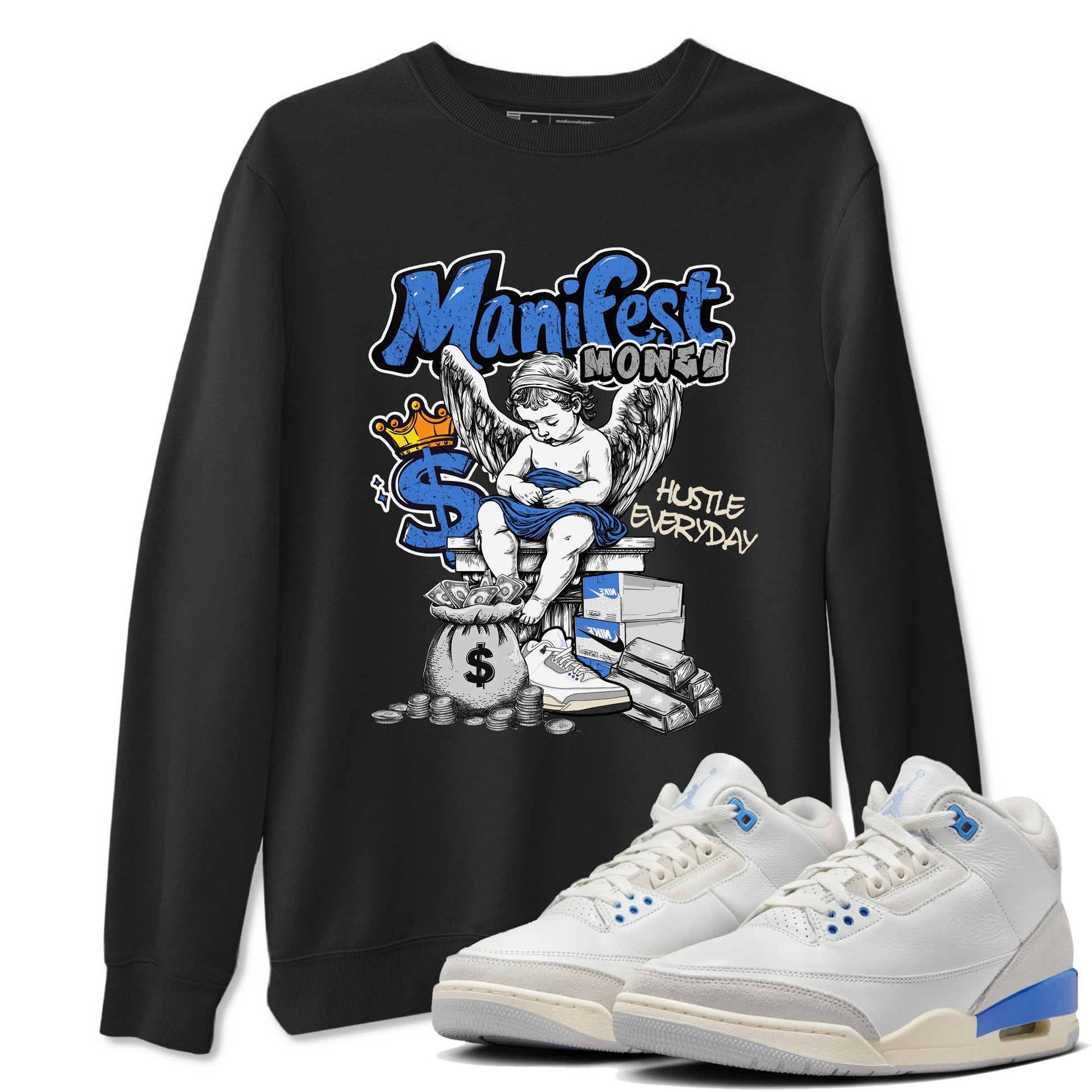 3s Lucky Shorts shirts to match jordans Manifest Money best t shirts to wear with jordans Air Jordan 3 Lucky Shorts match shoes to clothes SNRT Sneaker Tees unisex cotton Black 1 shirts