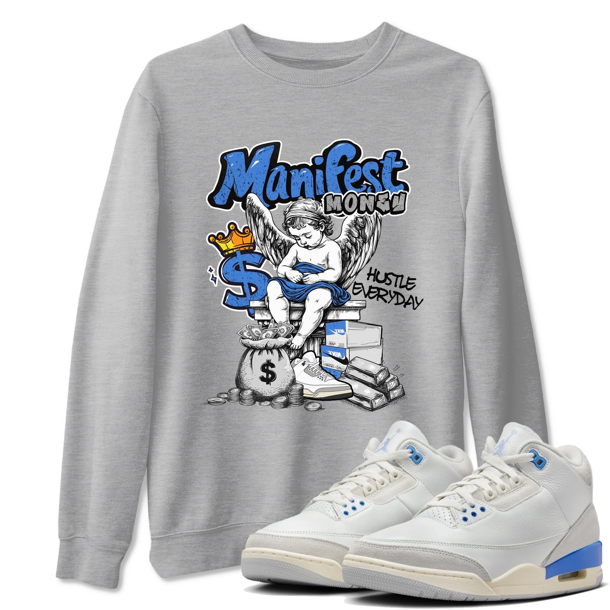 3s Lucky Shorts shirts to match jordans Manifest Money best t shirts to wear with jordans Air Jordan 3 Lucky Shorts match shoes to clothes SNRT Sneaker Tees unisex cotton Heather Grey 1 shirts