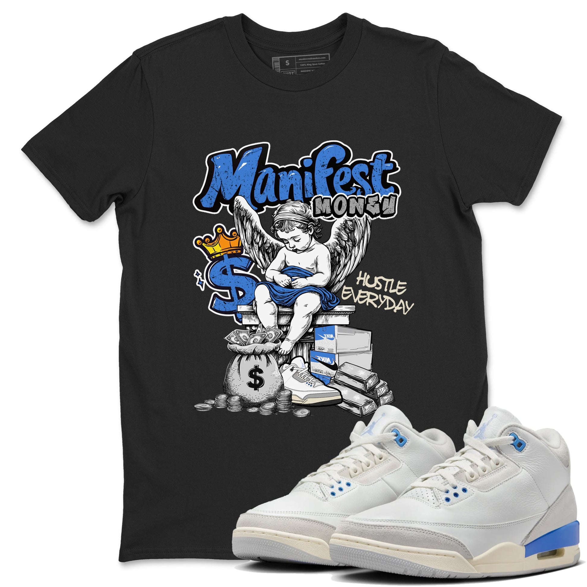 3s Lucky Shorts shirts to match jordans Manifest Money best t shirts to wear with jordans Air Jordan 3 Lucky Shorts match shoes to clothes SNRT Sneaker Tees unisex cotton Black 1 shirts