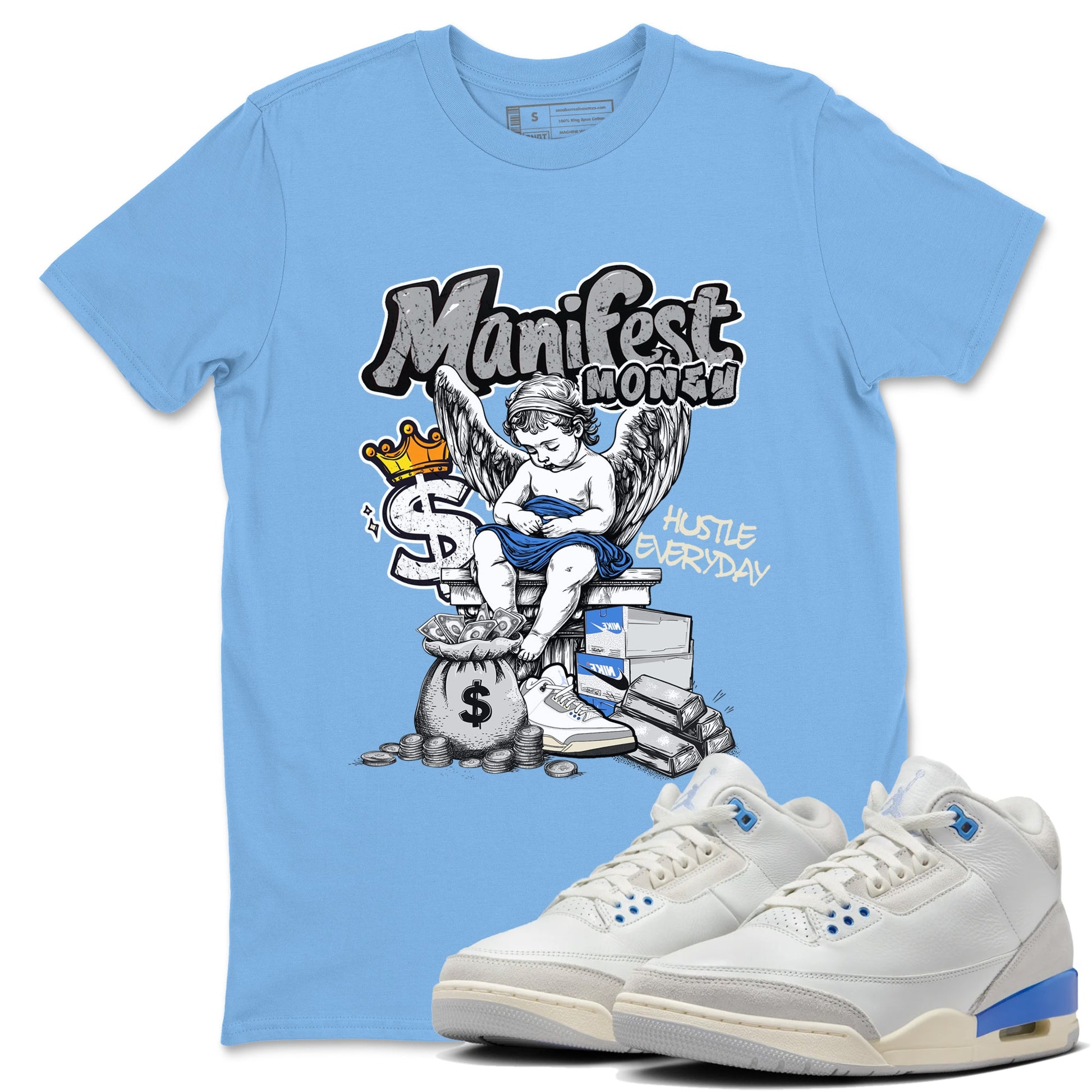 3s Lucky Shorts shirts to match jordans Manifest Money best t shirts to wear with jordans Air Jordan 3 Lucky Shorts match shoes to clothes SNRT Sneaker Tees unisex cotton Carolina Blue 1 shirts