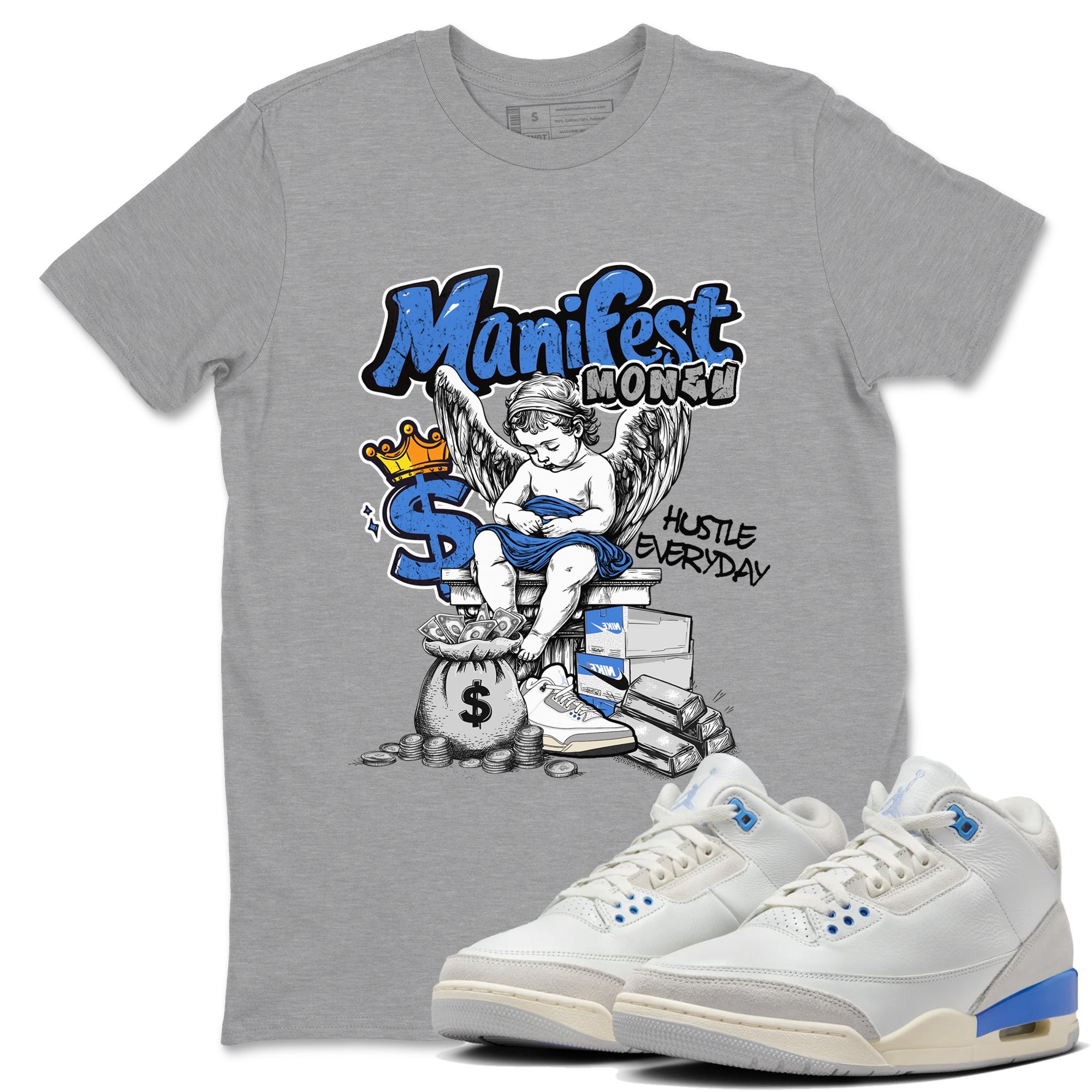 3s Lucky Shorts shirts to match jordans Manifest Money best t shirts to wear with jordans Air Jordan 3 Lucky Shorts match shoes to clothes SNRT Sneaker Tees unisex cotton Heather Grey 1 shirts