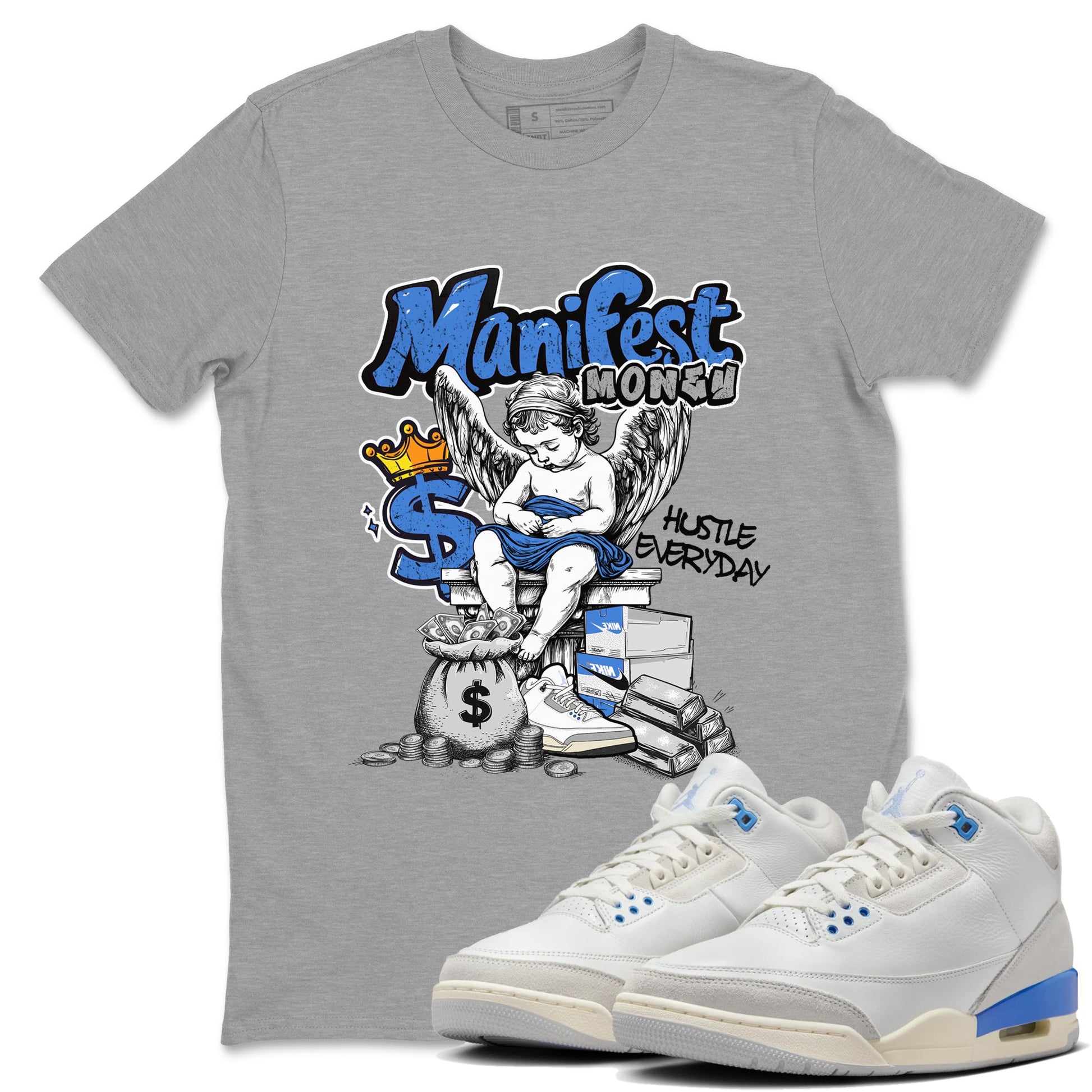 3s Lucky Shorts shirts to match jordans Manifest Money best t shirts to wear with jordans Air Jordan 3 Lucky Shorts match shoes to clothes SNRT Sneaker Tees unisex cotton Heather Grey 1 shirts
