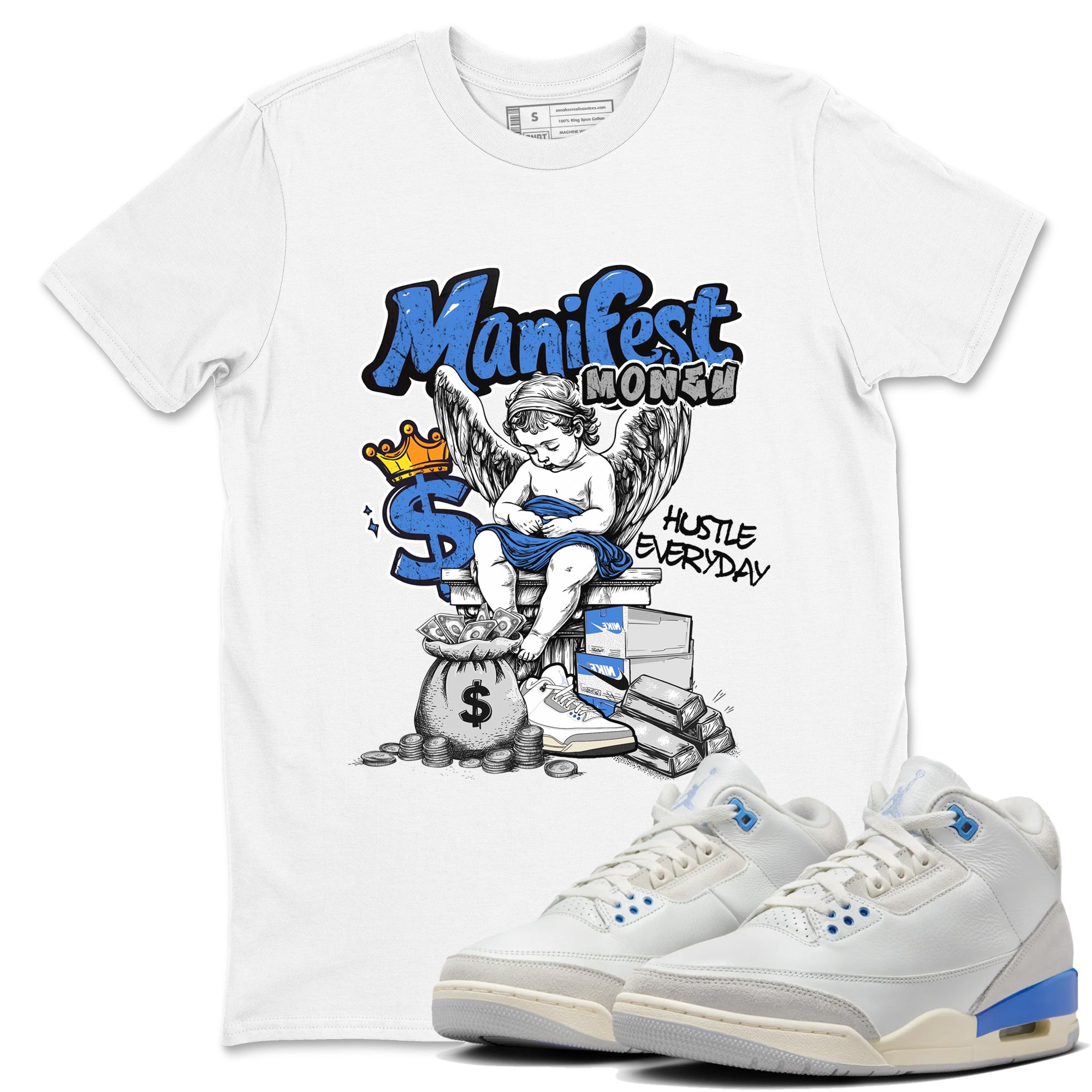 3s Lucky Shorts shirts to match jordans Manifest Money best t shirts to wear with jordans Air Jordan 3 Lucky Shorts match shoes to clothes SNRT Sneaker Tees unisex cotton White 1 shirts