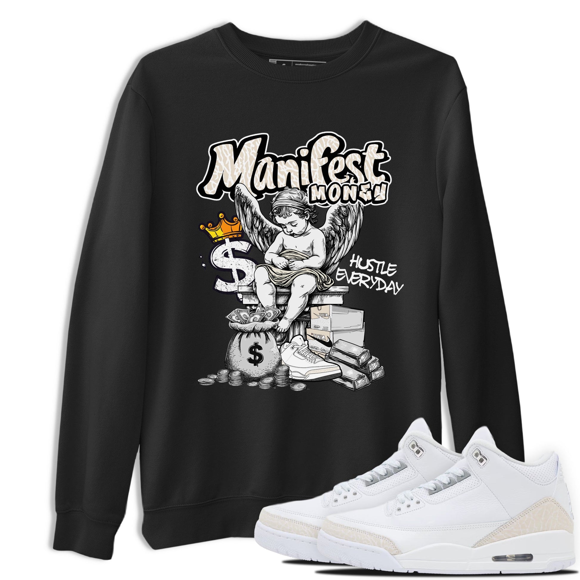 Manifest Money sneaker match t-shirt styled to complete your fit with the Air Jordan 3 Pure Money sneakers, shown in Black 1.