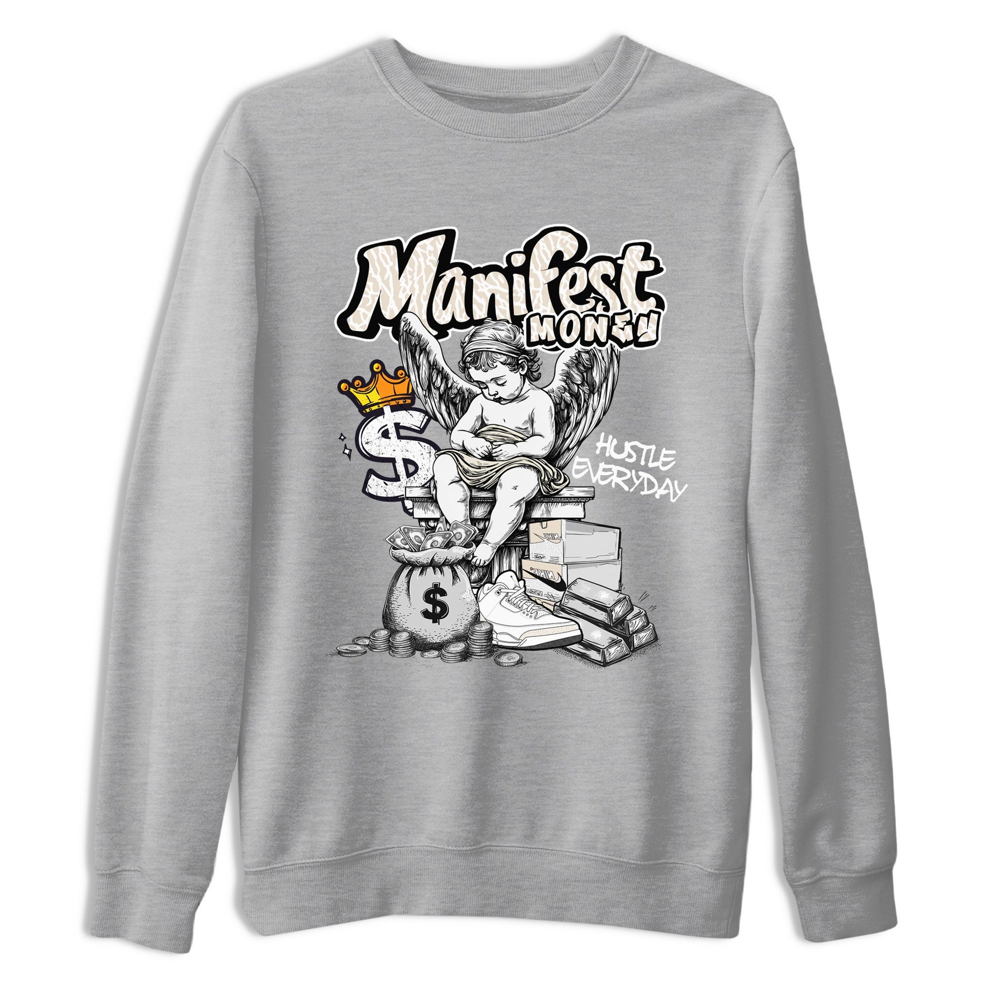 Manifest Money sneaker match t-shirt styled to complete your fit with the Air Jordan 3 Pure Money sneakers, shown in Heather Grey 2.