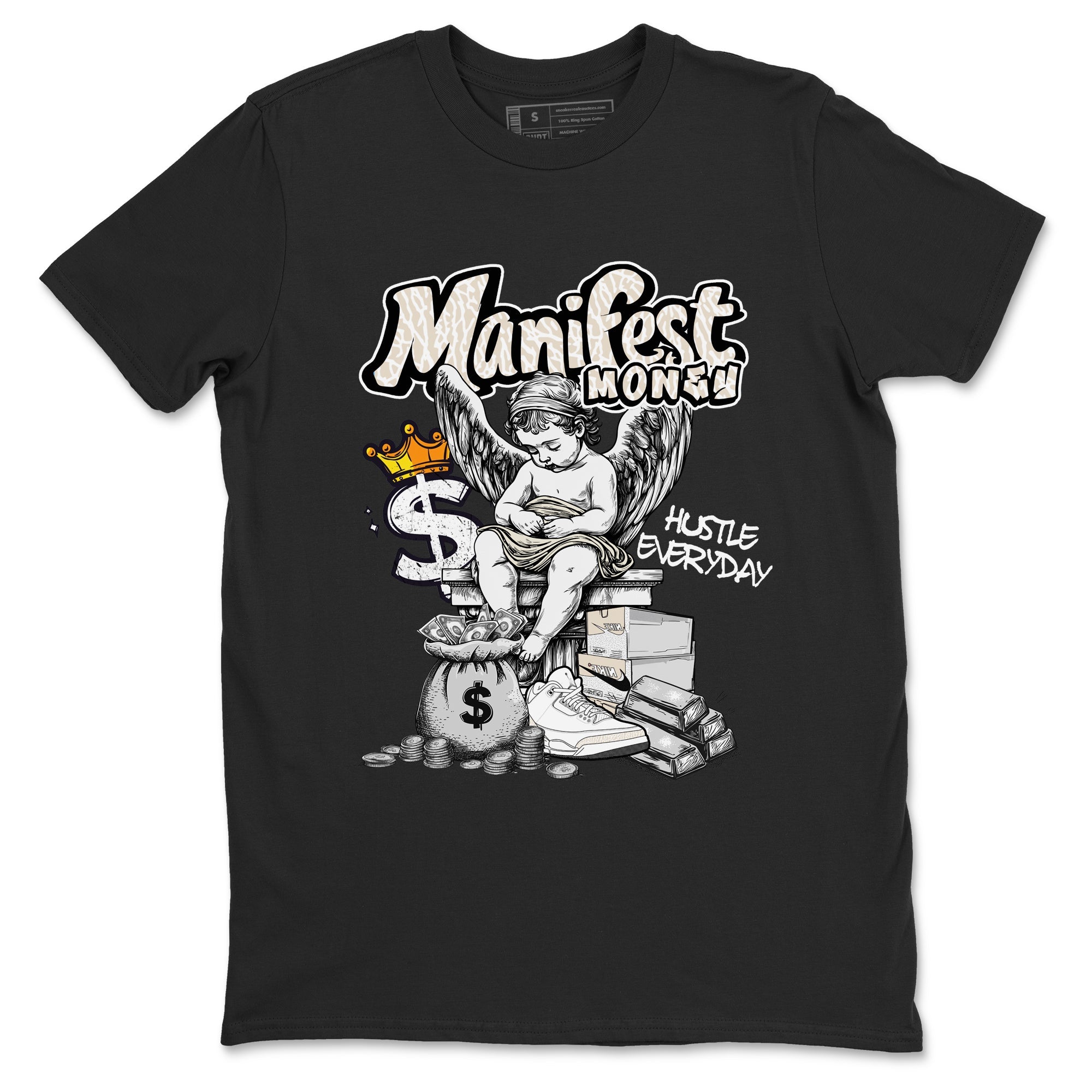 Manifest Money sneaker match t-shirt styled to complete your fit with the Air Jordan 3 Pure Money sneakers, shown in Black 2.