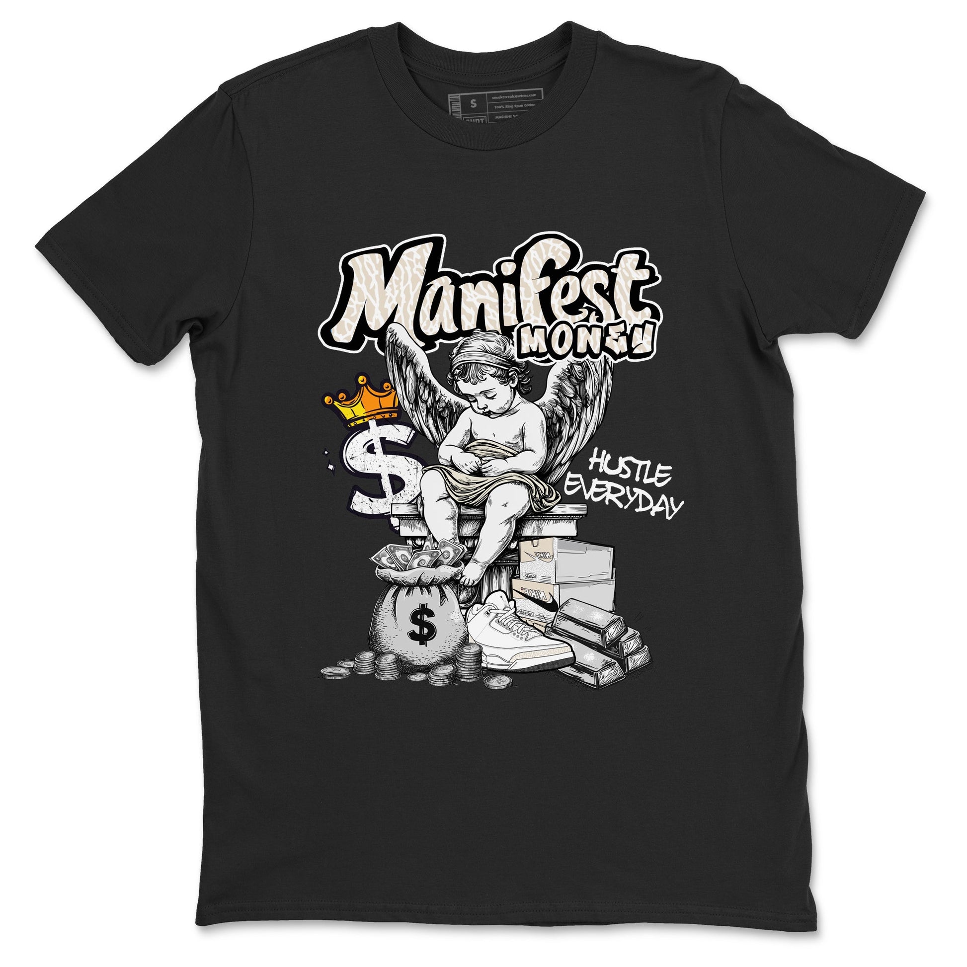 Manifest Money sneaker match t-shirt styled to complete your fit with the Air Jordan 3 Pure Money sneakers, shown in Black 2.