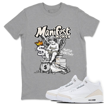 Manifest Money sneaker match t-shirt styled to complete your fit with the Air Jordan 3 Pure Money sneakers, shown in Heather Grey 1.