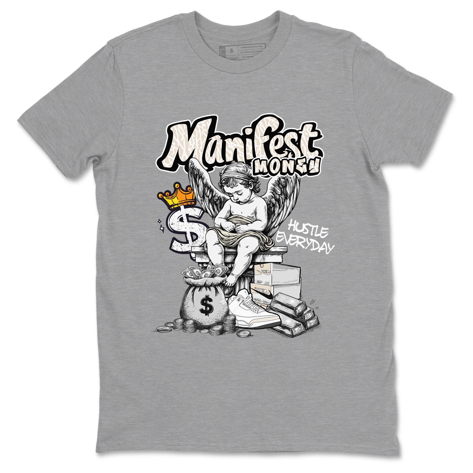 Manifest Money sneaker match t-shirt styled to complete your fit with the Air Jordan 3 Pure Money sneakers, shown in Heather Grey 2.