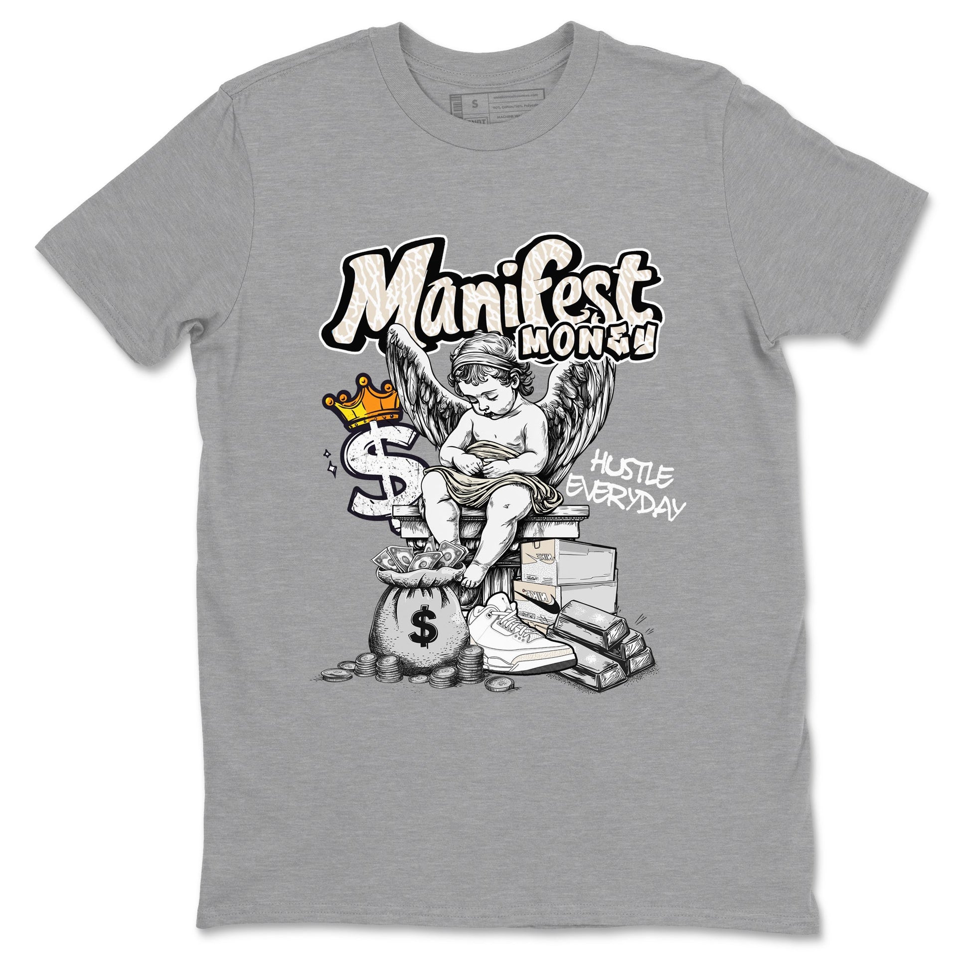 Manifest Money sneaker match t-shirt styled to complete your fit with the Air Jordan 3 Pure Money sneakers, shown in Heather Grey 2.