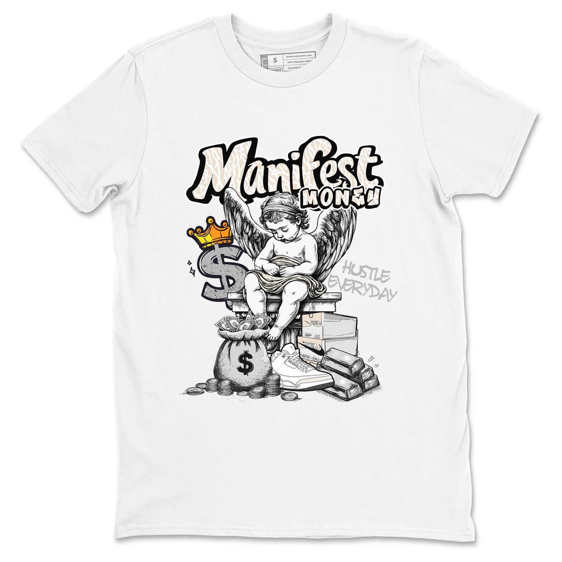 Manifest Money sneaker match t-shirt styled to complete your fit with the Air Jordan 3 Pure Money sneakers, shown in White 2.