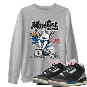 Manifest Money sneaker match t-shirt styled to complete your fit with the Air Jordan 3 Rare Air sneakers, shown in Heather Grey 1.