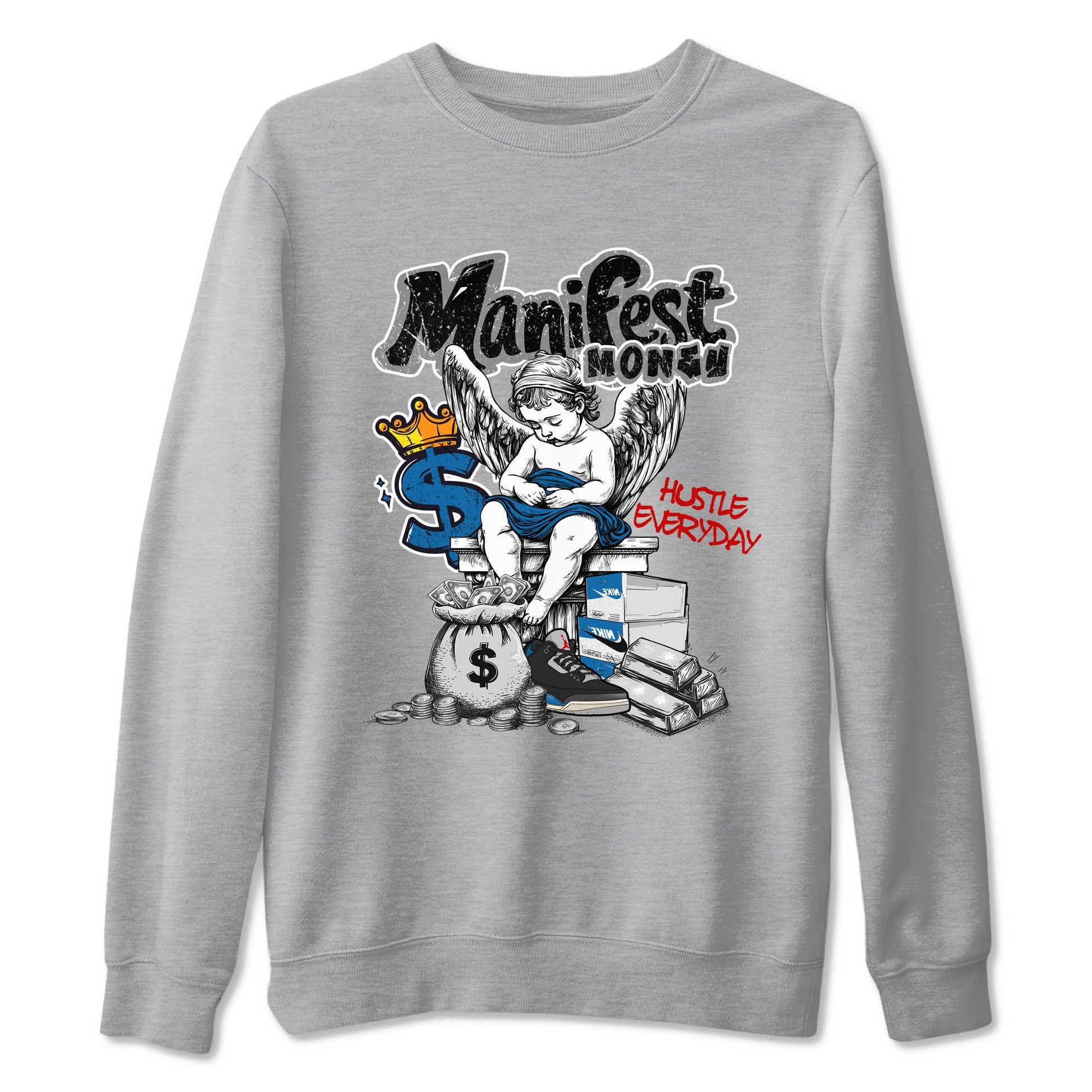 Manifest Money sneaker match t-shirt styled to complete your fit with the Air Jordan 3 Rare Air sneakers, shown in Heather Grey 2.