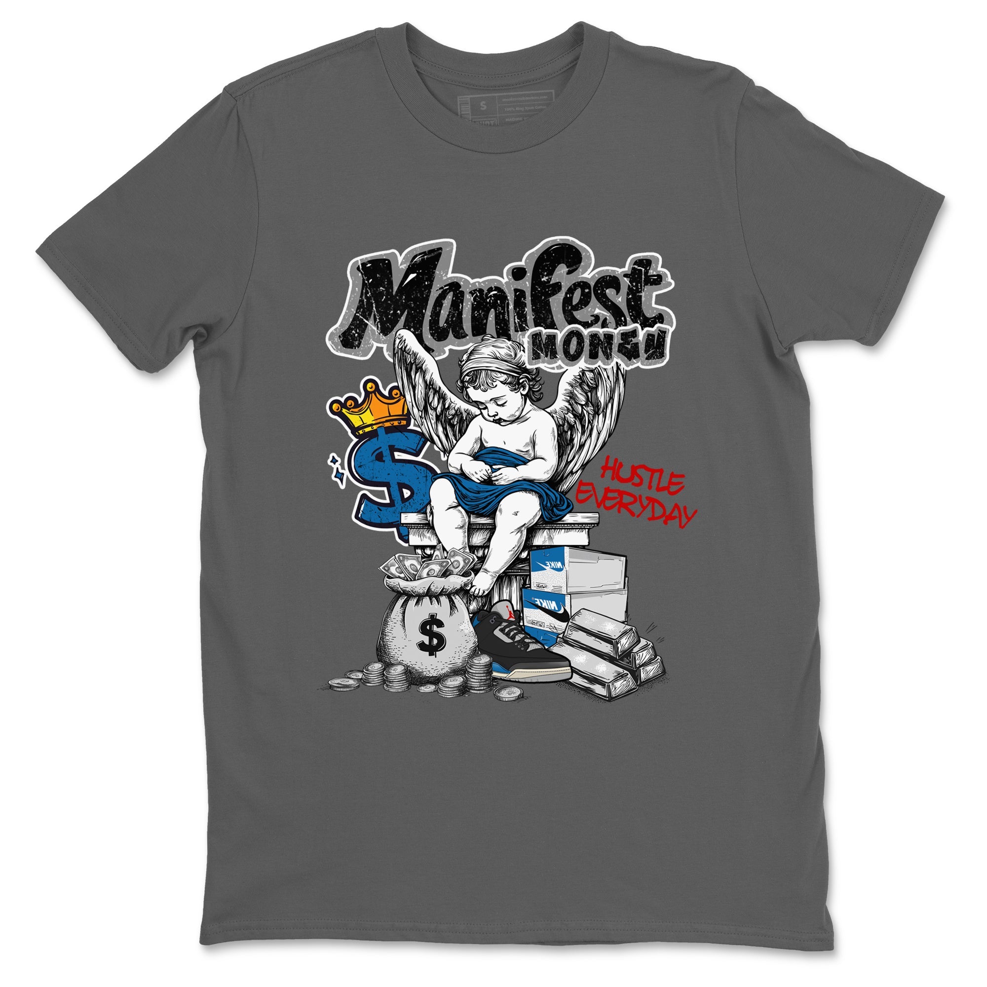 Manifest Money sneaker match t-shirt styled to complete your fit with the Air Jordan 3 Rare Air sneakers, shown in Cool Grey 2.