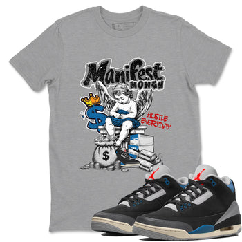 Manifest Money sneaker match t-shirt styled to complete your fit with the Air Jordan 3 Rare Air sneakers, shown in Heather Grey 1.