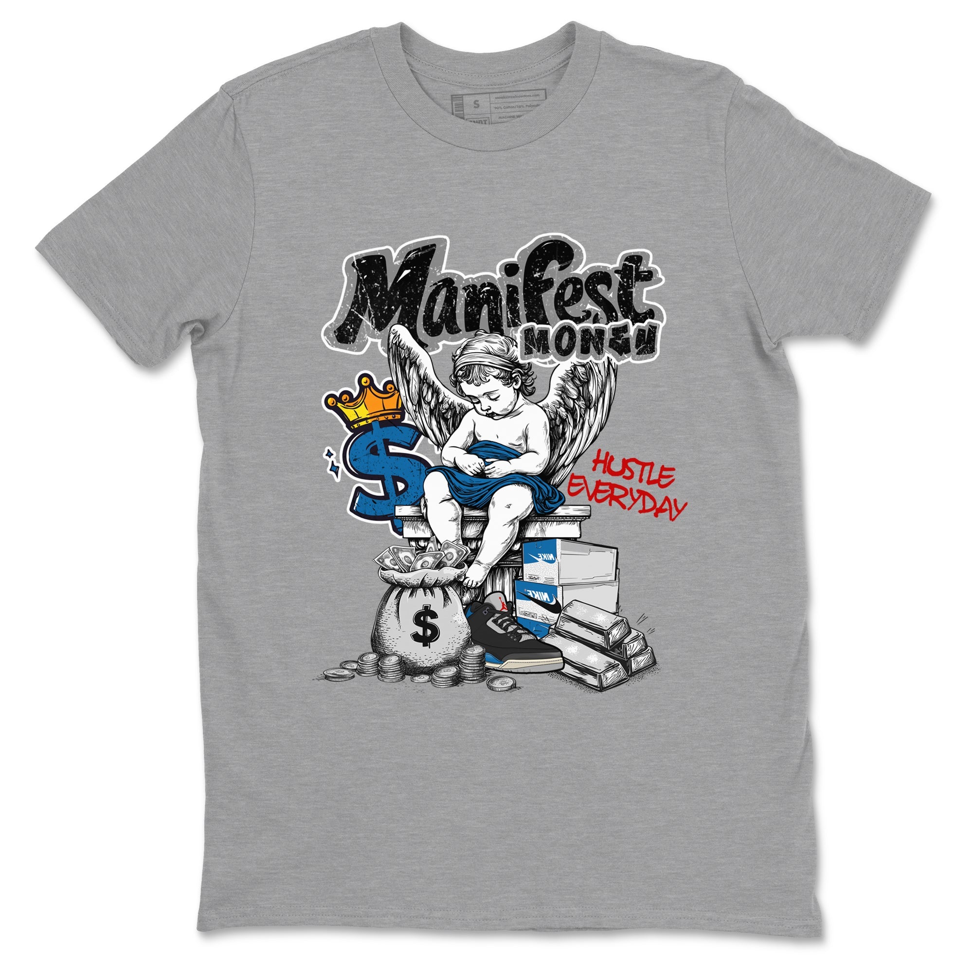 Manifest Money sneaker match t-shirt styled to complete your fit with the Air Jordan 3 Rare Air sneakers, shown in Heather Grey 2.