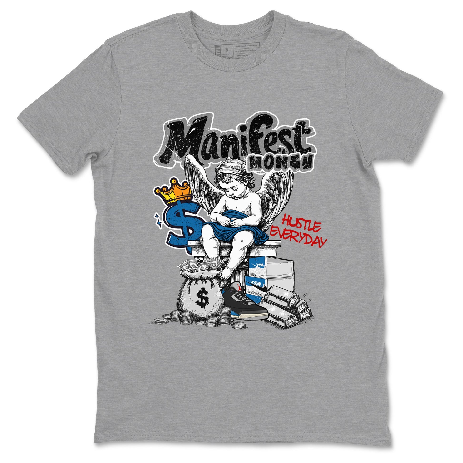 Manifest Money sneaker match t-shirt styled to complete your fit with the Air Jordan 3 Rare Air sneakers, shown in Heather Grey 2.