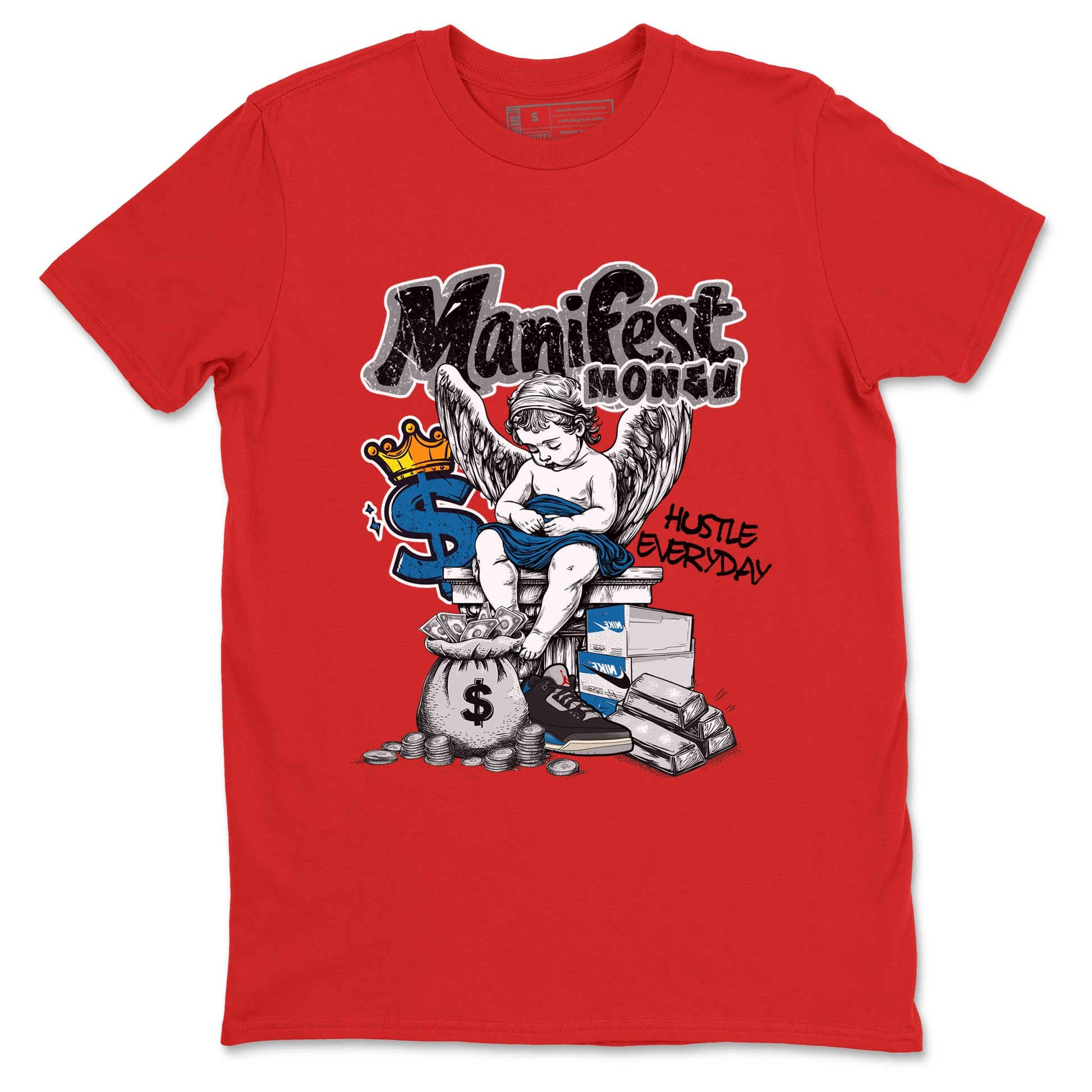 Manifest Money sneaker match t-shirt styled to complete your fit with the Air Jordan 3 Rare Air sneakers, shown in Red 2.