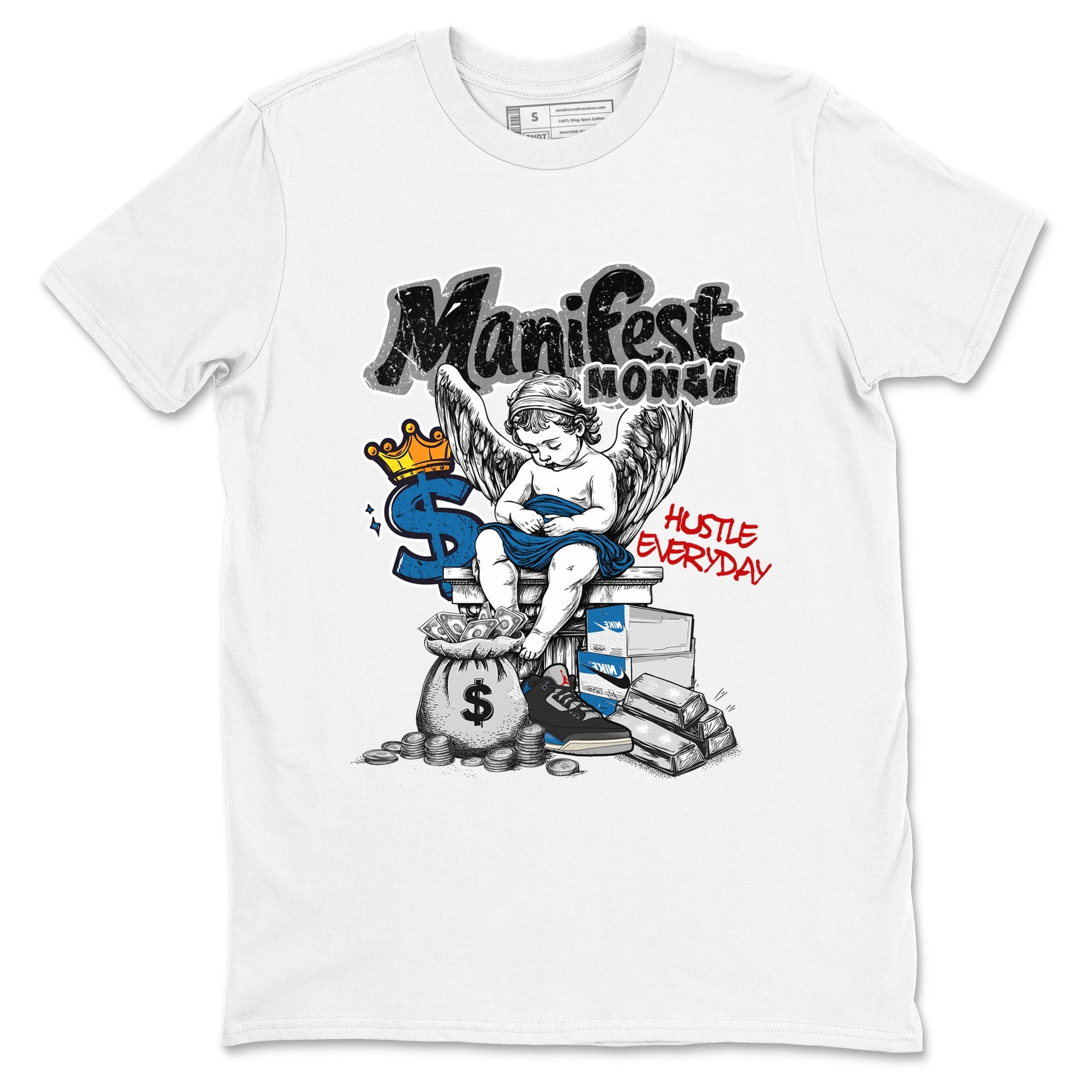 Manifest Money sneaker match t-shirt styled to complete your fit with the Air Jordan 3 Rare Air sneakers, shown in White 2.