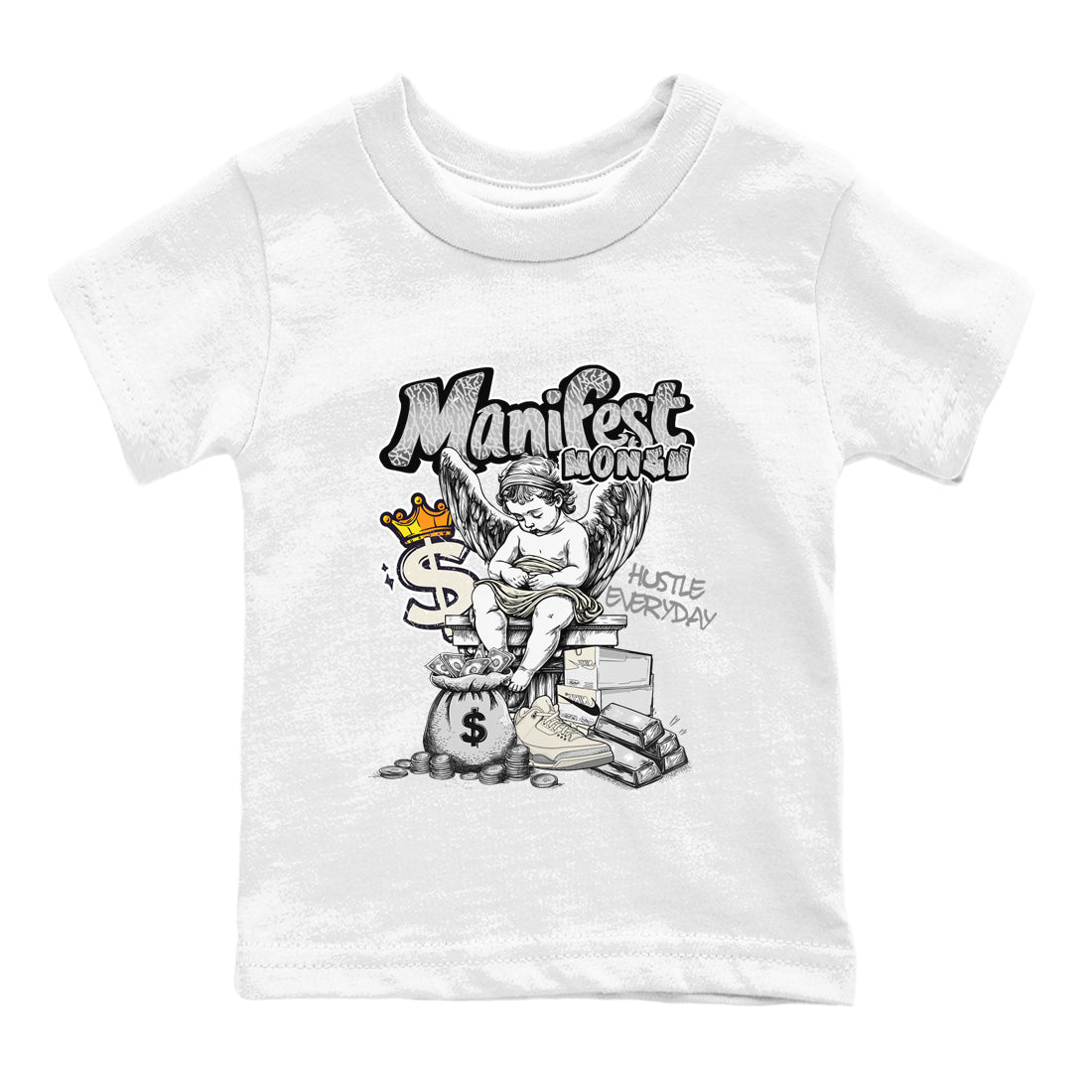 3s Sail and Cement Grey shirts to match jordans Manifest Money sneaker match tees Air Jordan 3 Retro Sail and Cement Grey match shoes to clothes SNRT Sneaker Tees Youth Baby White 2 tee
