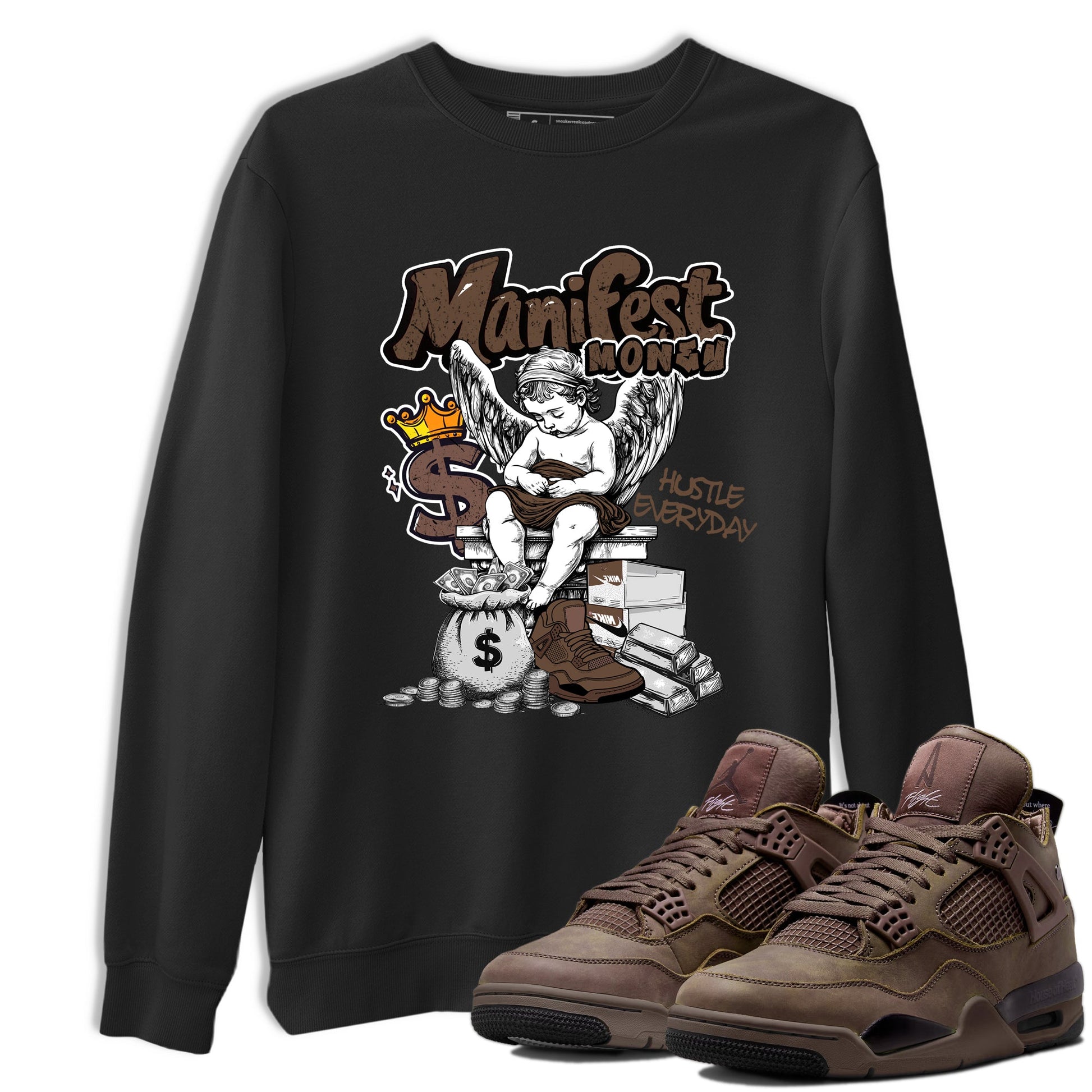 Best Christmas gifts for sneakerheads - Sneaker Tees To Match Air Jordan 4 A Ma Maniere x Dark Mocha Sneakers – Manifest Money Tee Black 1