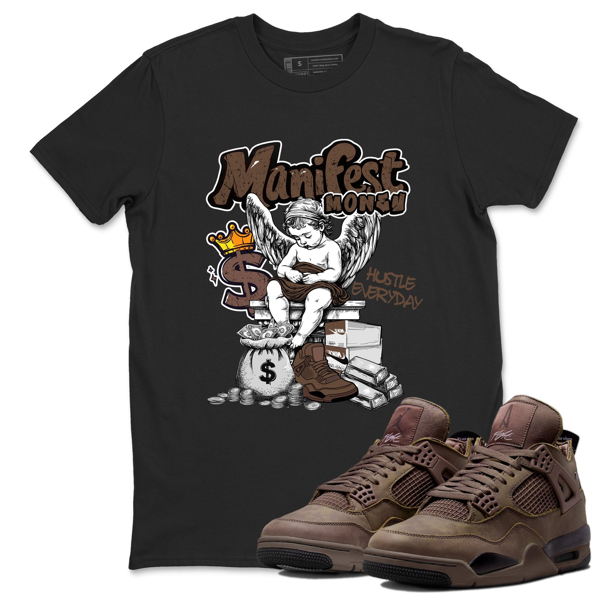 Best Christmas gifts for sneakerheads - Sneaker Tees To Match Air Jordan 4 A Ma Maniere x Dark Mocha Sneakers – Manifest Money Tee Black 1