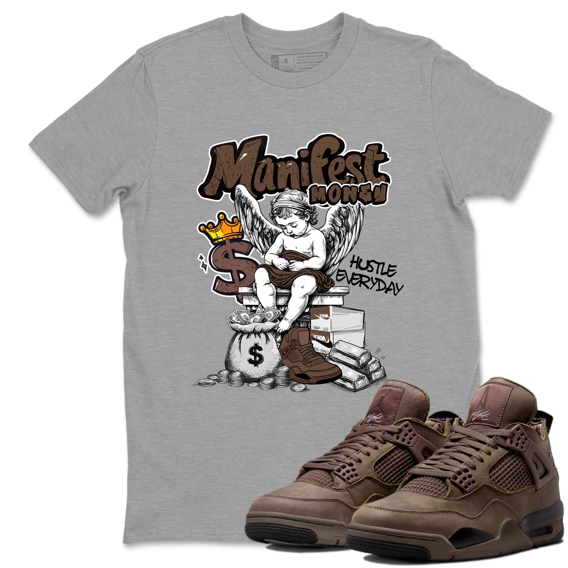 Best Christmas gifts for sneakerheads - Sneaker Tees To Match Air Jordan 4 A Ma Maniere x Dark Mocha Sneakers – Manifest Money Tee Heather Grey 1