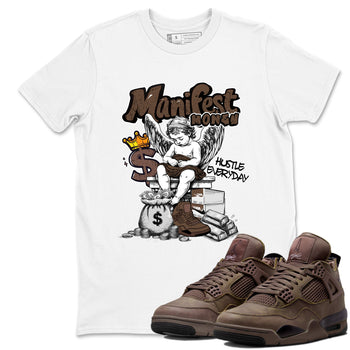 Best Christmas gifts for sneakerheads - Sneaker Tees To Match Air Jordan 4 A Ma Maniere x Dark Mocha Sneakers – Manifest Money Tee White 1