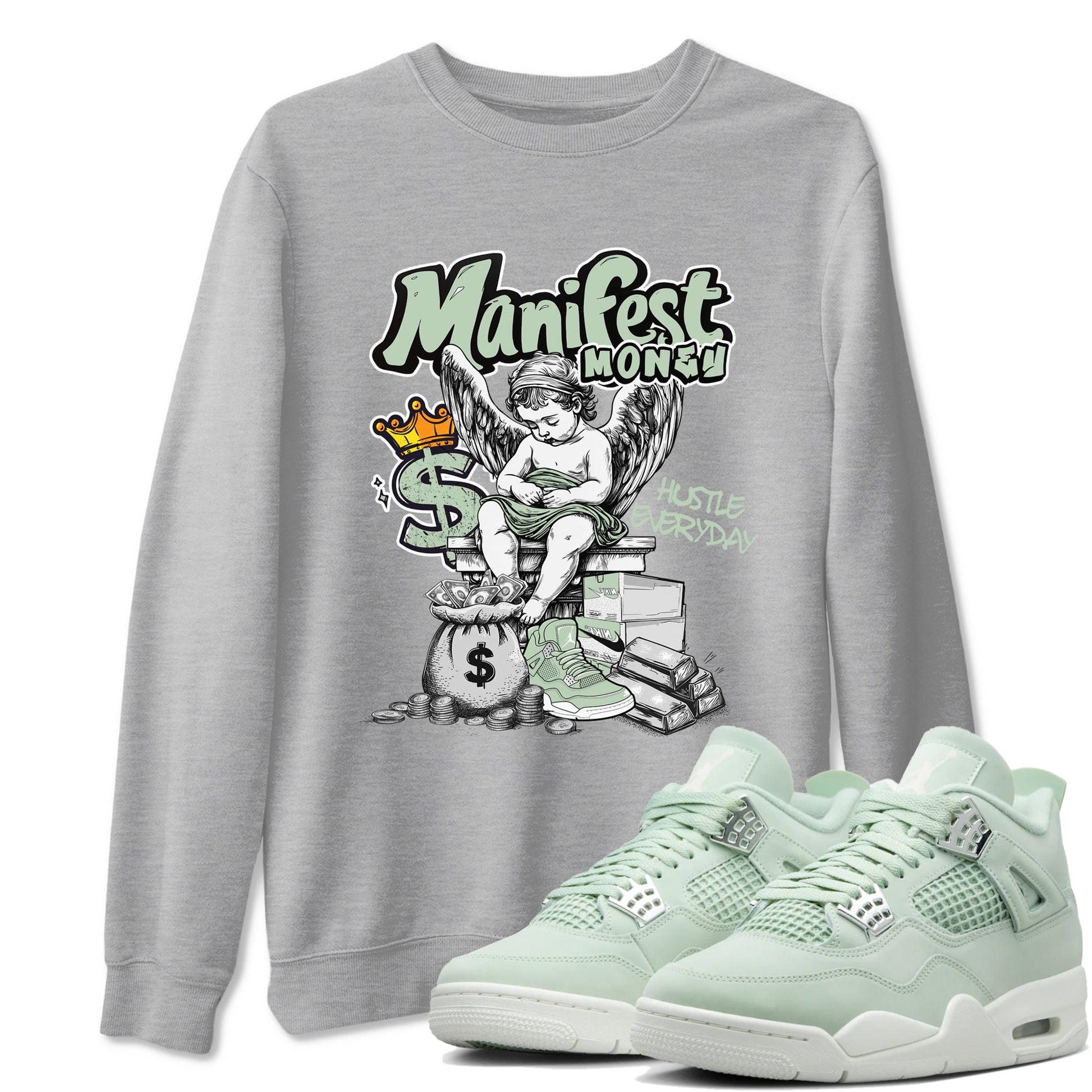 4s Abundance shirts to match jordans Manifest Money sneaker match tees Air Jordan 4 Seafoam match shoes to clothes SNRT Sneaker Tees unisex cotton Heather Grey 1 shirts