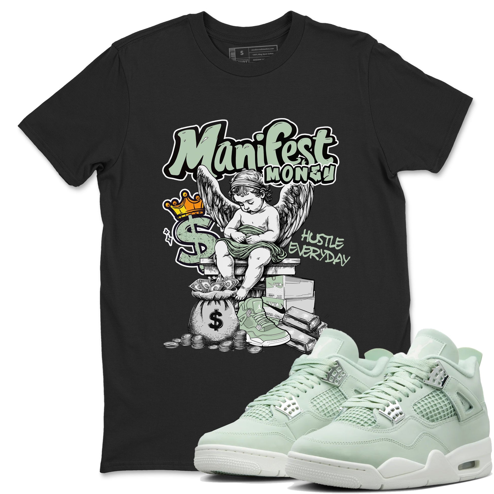 4s Abundance shirts to match jordans Manifest Money sneaker match tees Air Jordan 4 Seafoam match shoes to clothes SNRT Sneaker Tees unisex cotton Black 1 shirts
