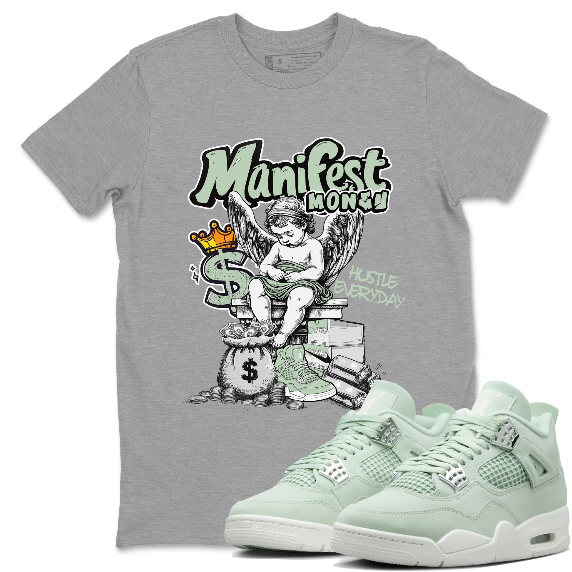 4s Abundance shirts to match jordans Manifest Money sneaker match tees Air Jordan 4 Seafoam match shoes to clothes SNRT Sneaker Tees unisex cotton Heather Grey 1 shirts