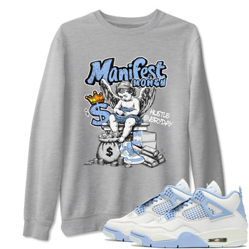 Manifest Money sneaker match t-shirt styled to complete your fit with the Air Jordan 4 Aluminum sneakers, shown in Heather Grey 1.