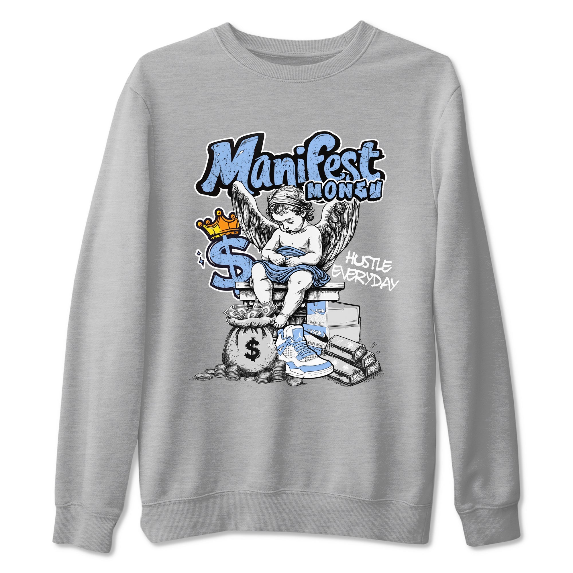 Manifest Money sneaker match t-shirt styled to complete your fit with the Air Jordan 4 Aluminum sneakers, shown in Heather Grey 2.
