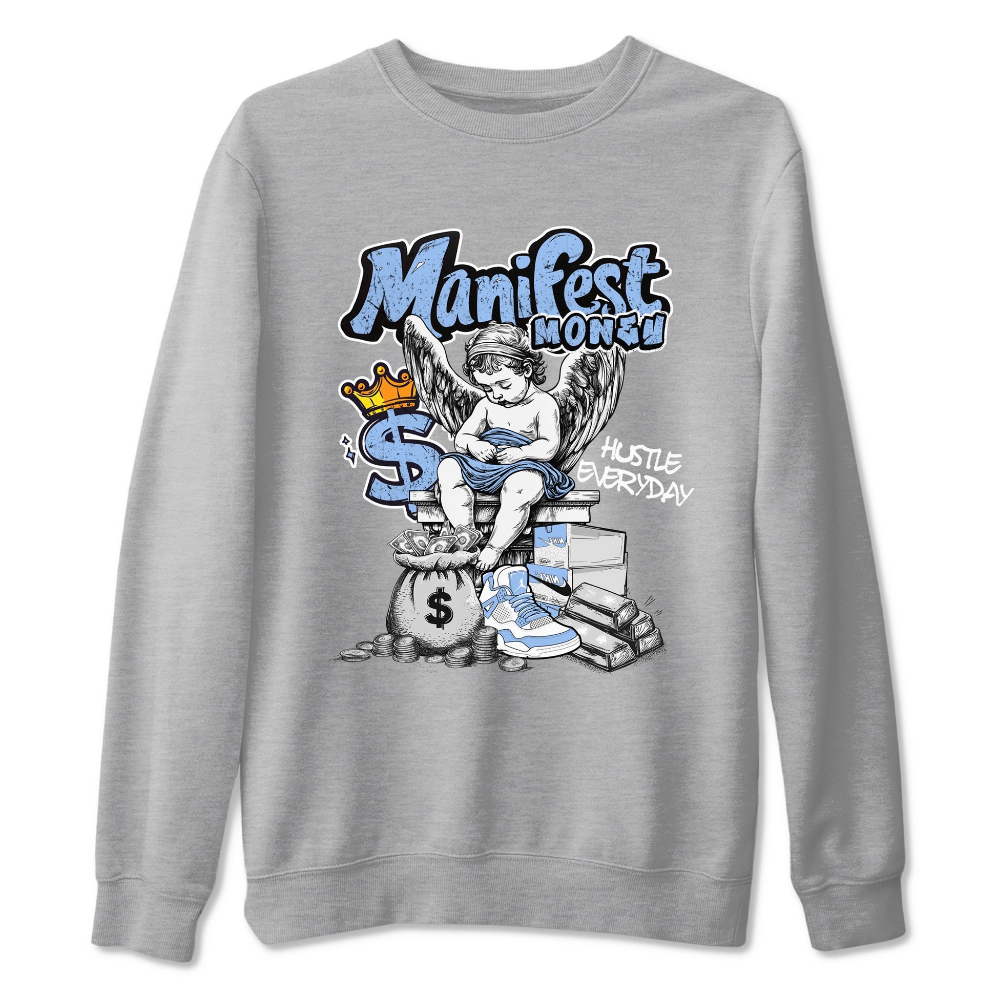Manifest Money sneaker match t-shirt styled to complete your fit with the Air Jordan 4 Aluminum sneakers, shown in Heather Grey 2.