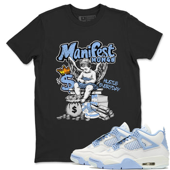 Manifest Money sneaker match t-shirt styled to complete your fit with the Air Jordan 4 Aluminum sneakers, shown in Black 1.