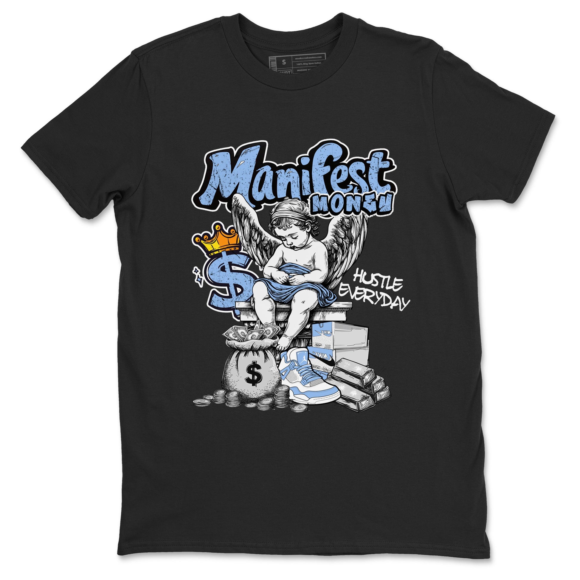 Manifest Money sneaker match t-shirt styled to complete your fit with the Air Jordan 4 Aluminum sneakers, shown in Black 2.