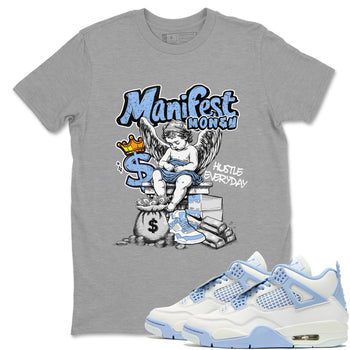 Manifest Money sneaker match t-shirt styled to complete your fit with the Air Jordan 4 Aluminum sneakers, shown in Heather Grey 1.