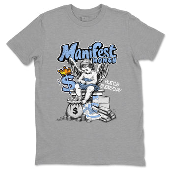 Manifest Money sneaker match t-shirt styled to complete your fit with the Air Jordan 4 Aluminum sneakers, shown in Heather Grey 2.