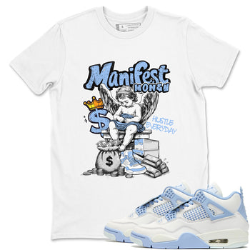 Manifest Money sneaker match t-shirt styled to complete your fit with the Air Jordan 4 Aluminum sneakers, shown in White 1.