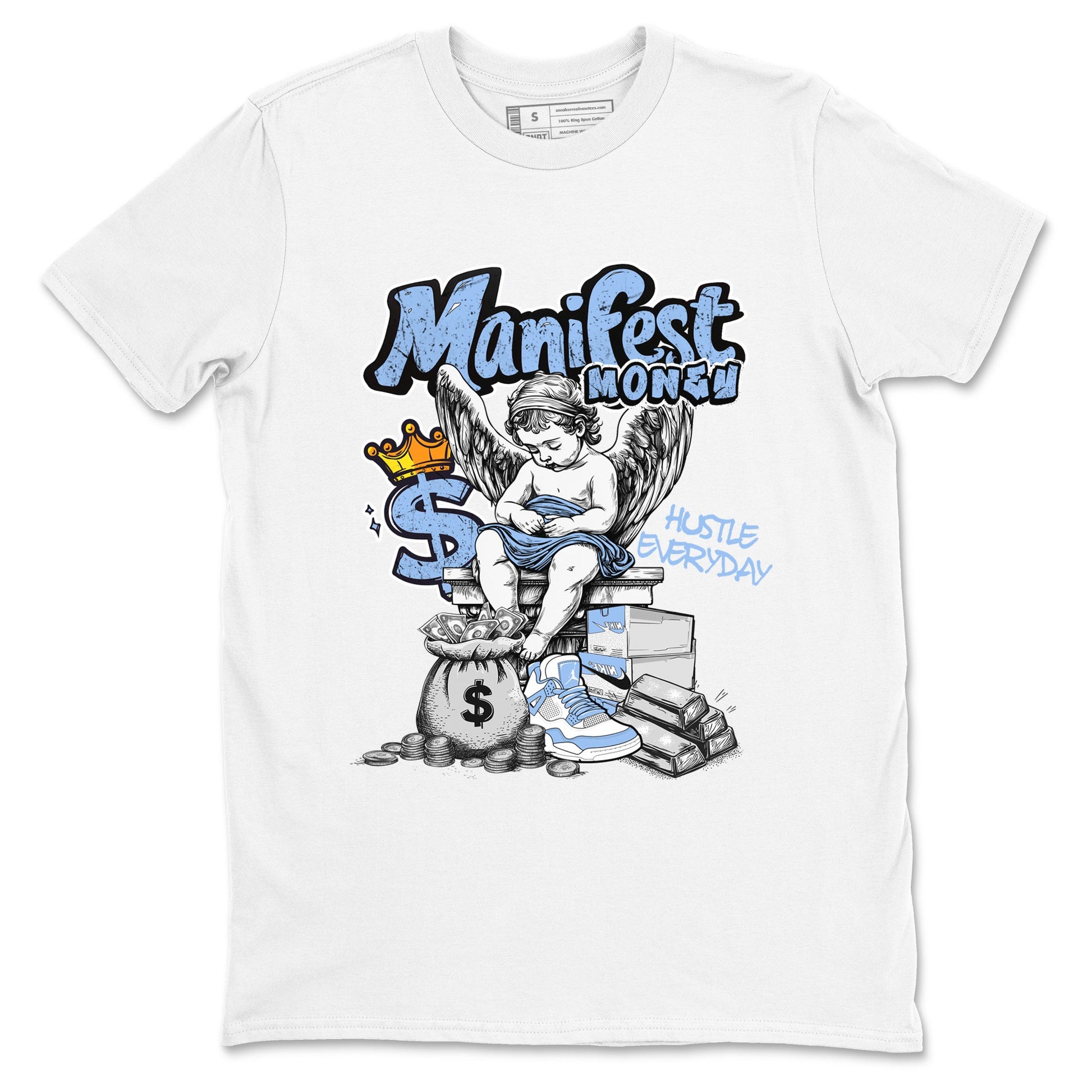 Manifest Money sneaker match t-shirt styled to complete your fit with the Air Jordan 4 Aluminum sneakers, shown in White 2.