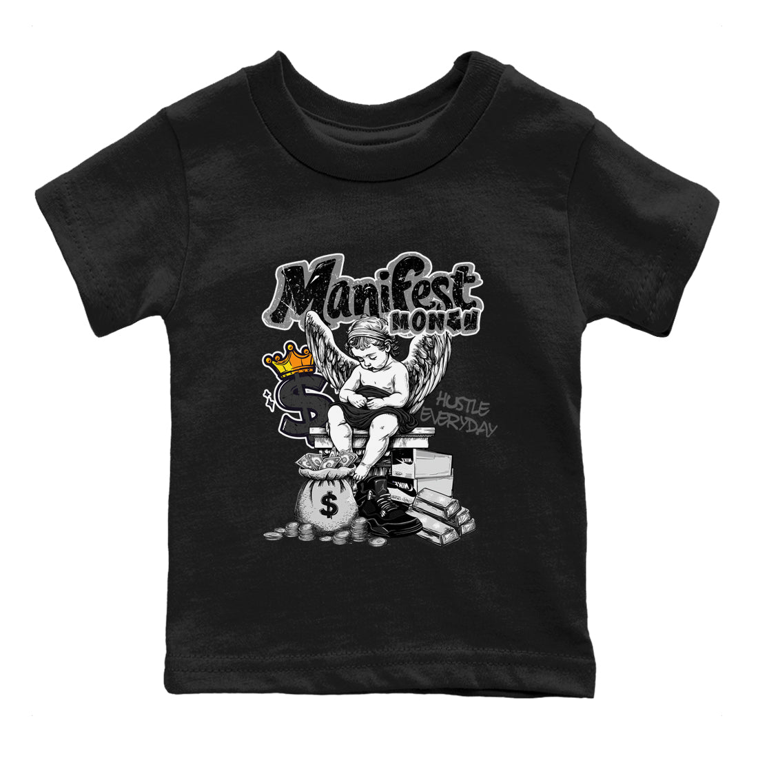 Sneaker match tees – Sneaker Tees To Match Air Jordan 4 Black Cat Shoes – Manifest Money Kids T-Shirt Black 2